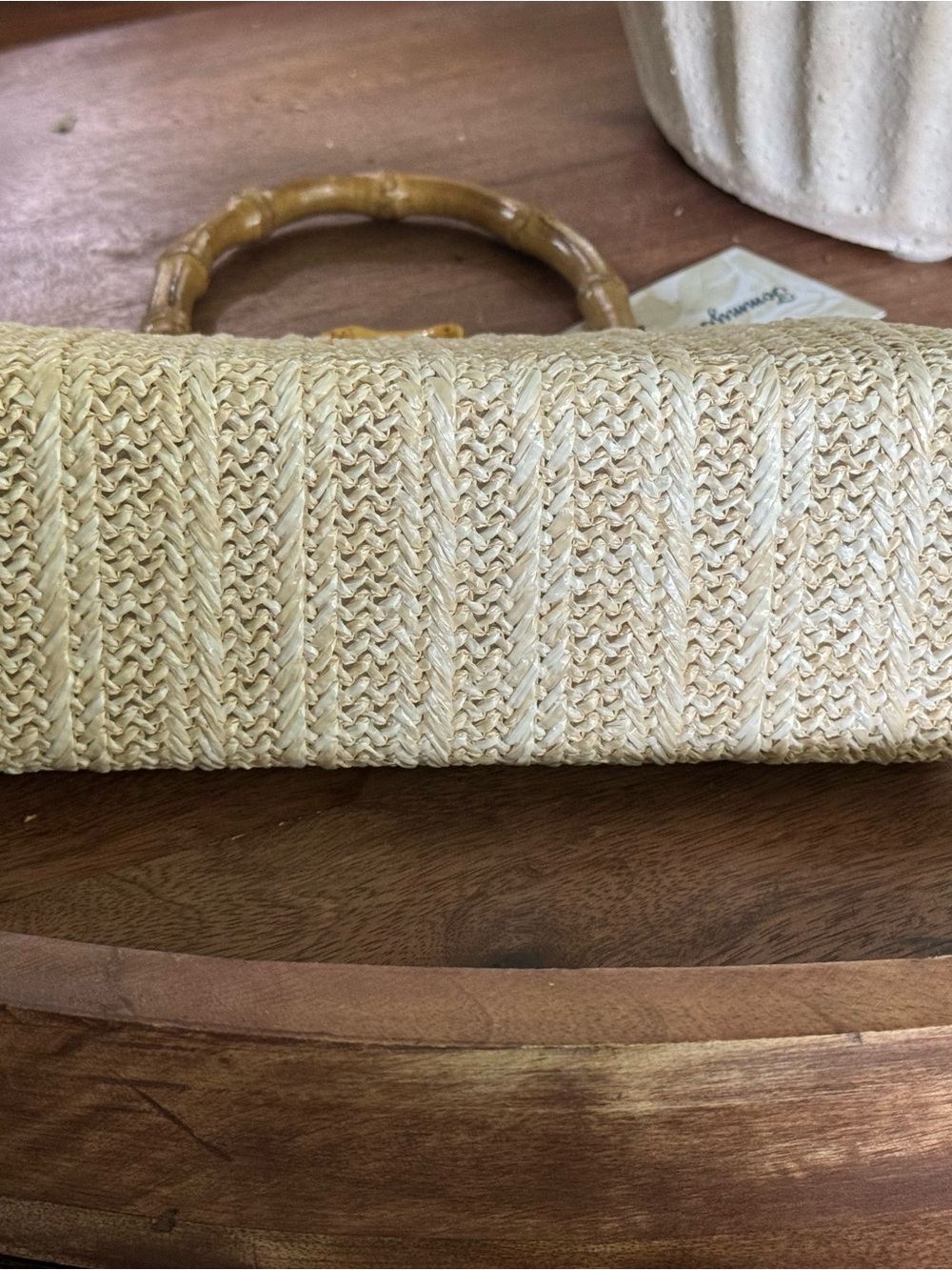 Brand New Tommy Bahama NATURAL RAFFIA BAMBOO HANDLE CLUTCH BAG - Picture 5 of 6